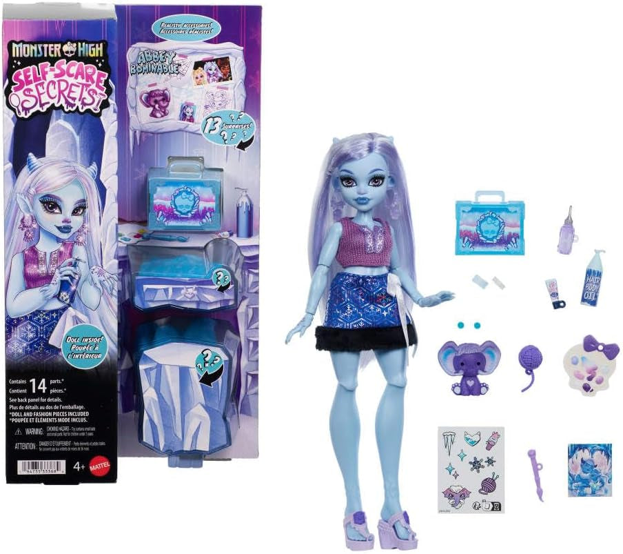 Monster High Self-Scare Secrets Abbey Bominable Puppen- und Zubehörset mit 13 realistischen Überraschungen wie Henna, Zeichnungen und Häkeln JHK44
