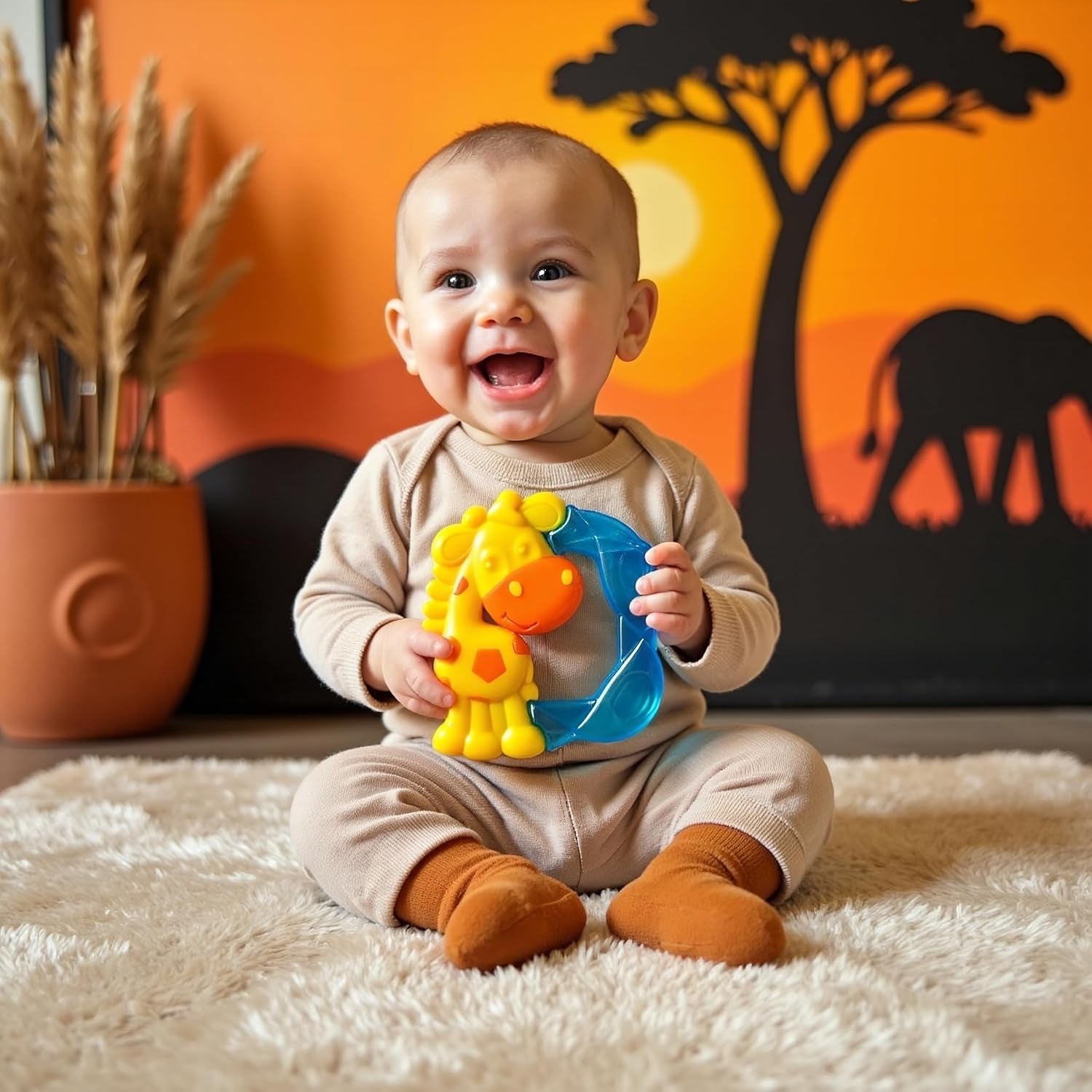 Playgro Jerry Giraffe Beißring – Baby-Beißring – Silikon-Baby-Beißring – Silikon-Beißring – Zahnungshilfe – Silikon – Baby-Beißring – bunt