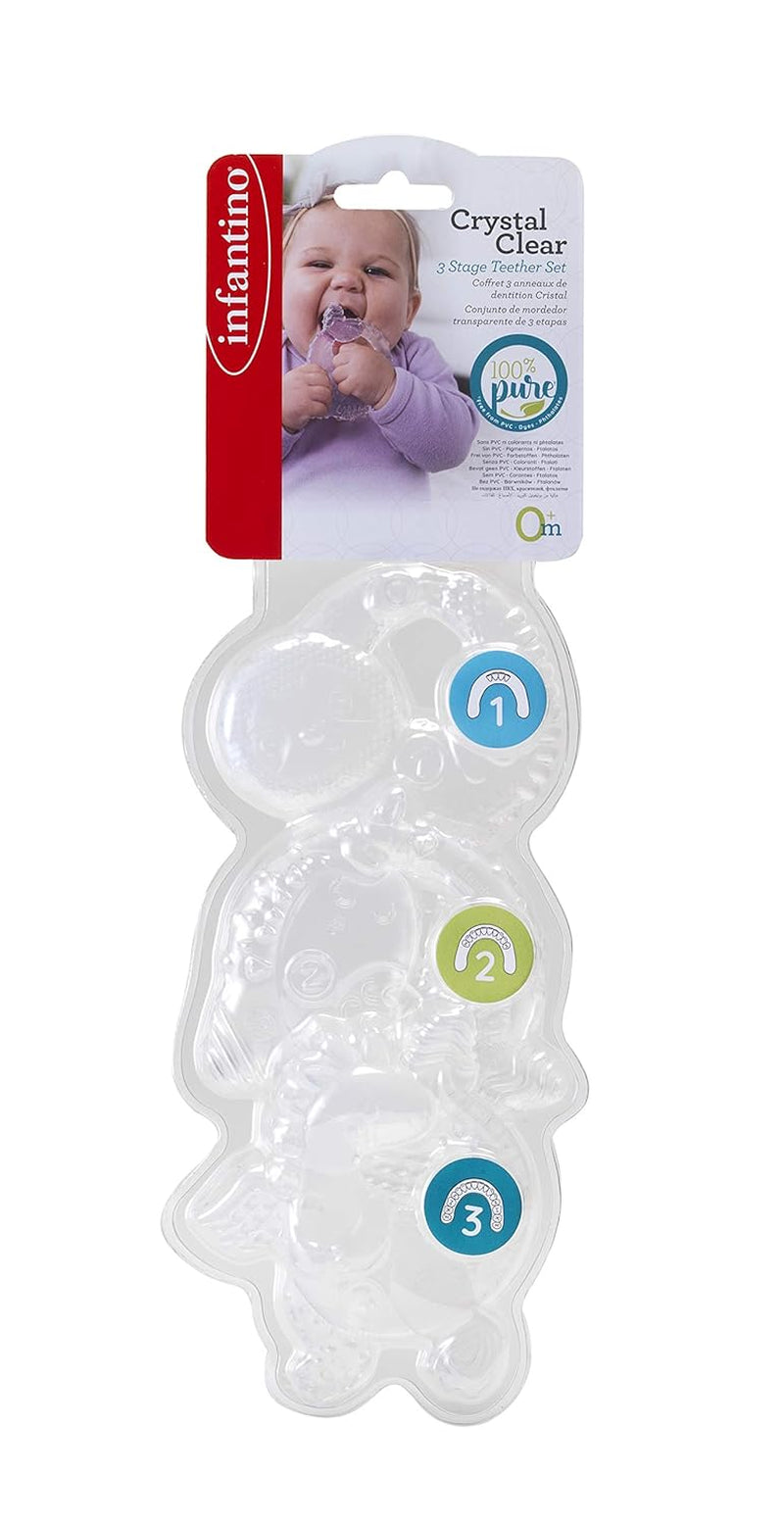 Infantino 316564-01 Infantino Transparente Beißringe – weicher Beißring, aus ungiftigem Material, für sensorische Entwicklung und Unterstützung beim Zahnen, mehrfarbig