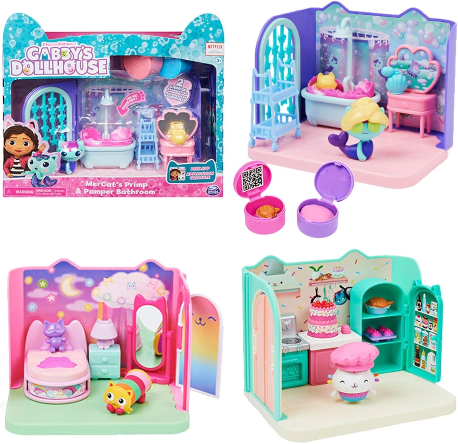Gabby's Dollhouse Deluxe-Zimmer, Katzenzimmer, Möbel und 2 Überraschungsboxen mit thematischem Zubehör, geeignet für Kinder ab 3 Jahren