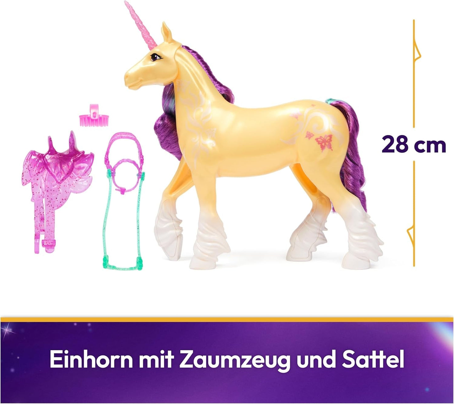 Unicorn Leaf Unicorn Academy – 28 cm großes Original-Ava-Einhorn aus der Netflix-Serie mit echter Mähne und Schweif, abnehmbarem Zaumzeug, Sattel und Bürste, für Kinder ab 4 Jahren