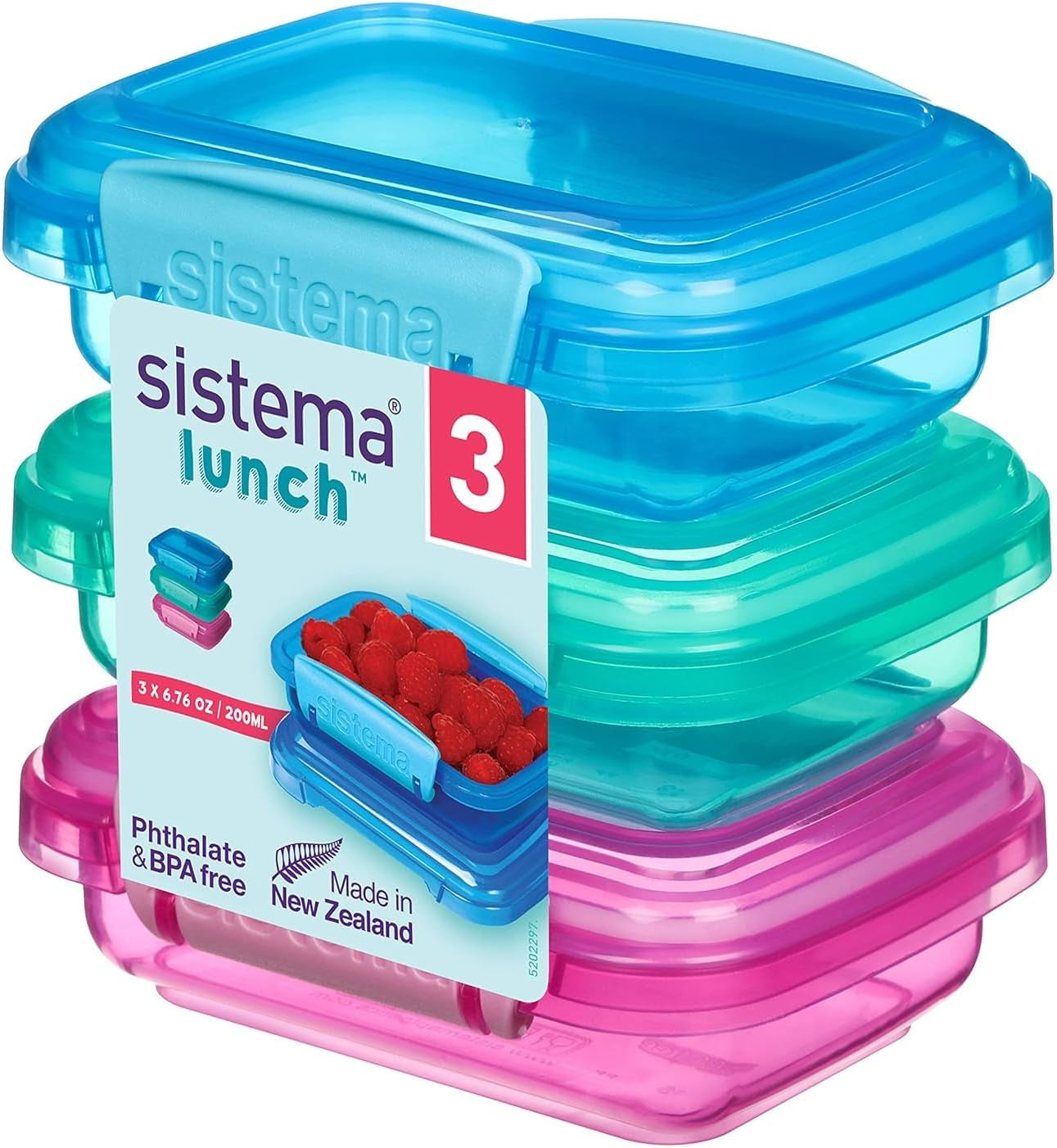 Lunchbox-Sandwichbox-System | 450 ml | stapelbare und luftdichte Lunchbox mit Deckel | für Kinder und Erwachsene | ohne BPA | gemischte Farben | 3 Stück Frischhaltedosen Naty Shop 3 X 200 ml