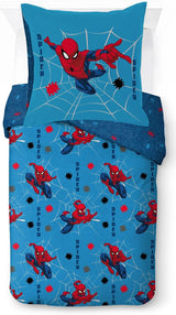 Bettwäsche für Kinder, Disney-Figuren, 100 % Baumwolle Bettwäsche – Kinder Naty Shop Blau – Spiderman 135X200/80X80 (2 Stück)
