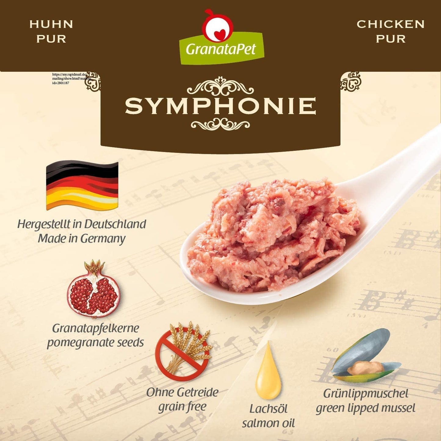 GranataPet Symphony Nr. 5 Reines Huhn, getreide- und zuckerfreies Katzenfutter, Filets in Naturgelee, zartes Nassfutter für Katzen, 6 x 200 g