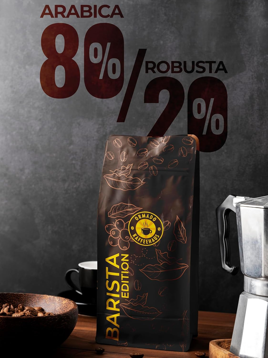 Ormado Coffee House, Kaffeekapseln, patentierte Kenia-Kaffeebohnen – Arabica- und Robusta-Mischung, ganze Kaffeebohnen für vollautomatische Kaffeemaschinen, geröstete Bohnen, Ganzkörperkaffee 1 kg, vollautomatisch