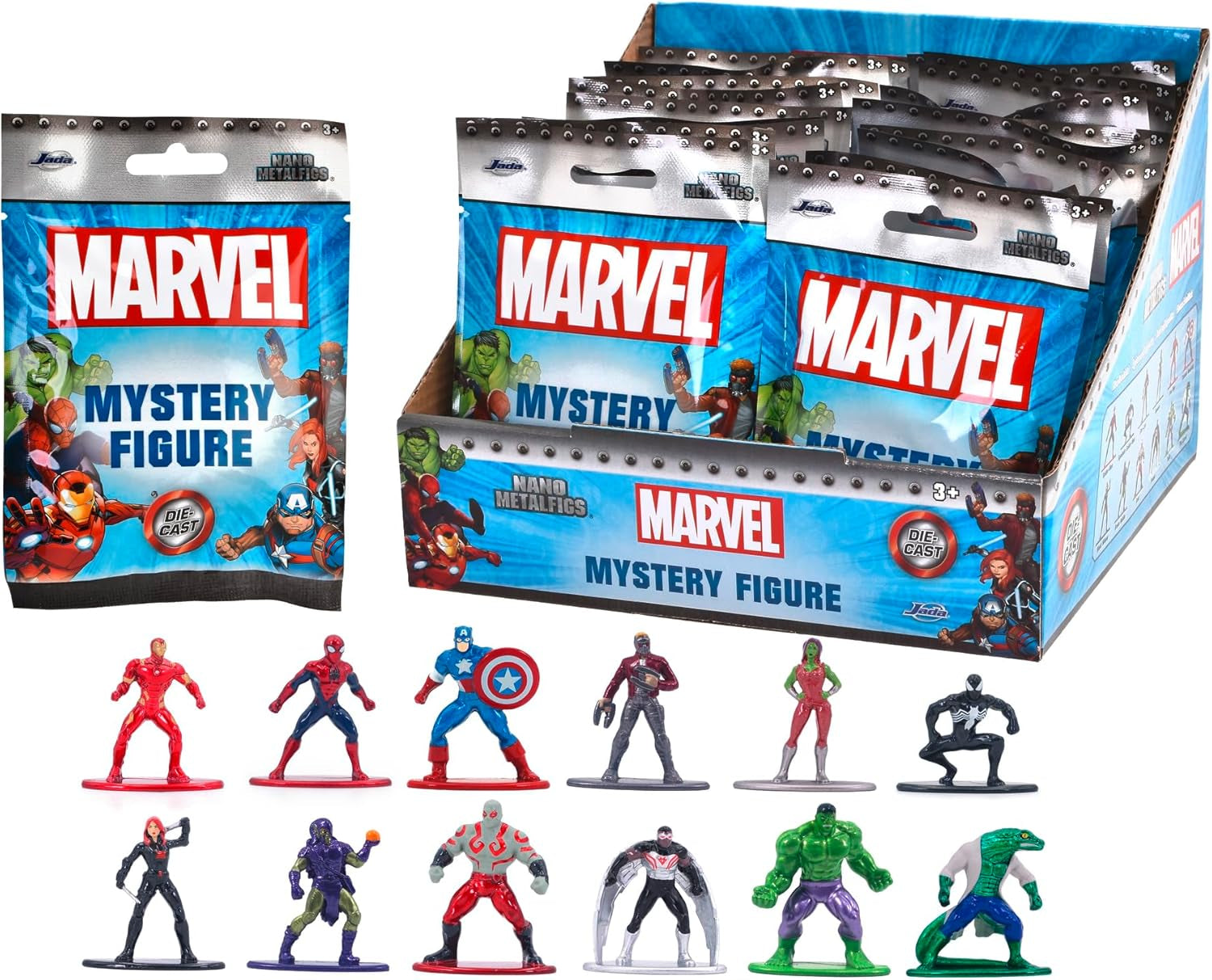 Jada Toys 253221016 – Marvel Nanofigures Blind Pack – Marvel-Sammelfiguren aus Metall im Blind Pack, 4 cm, ab 3 Jahren, zufällige Auswahl, schwarze Actionfiguren Naty Shop L