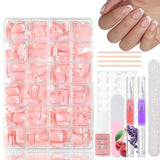 360-teiliges Ballerina-Kunstnägel-Set mit Farbverlauf, rosa-weißer Farbverlauf zum Aufkleben, künstliche Nägel mit 2 Nagelölstiften, mittlere künstliche Nägel im Ombré-Stil für Frauen zum Selbermachen