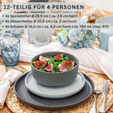 SÄNGER Leeds | 12-teiliges Steinzeug-Geschirrset, 4-Personen-Essteller-Set (4 Speiseteller, 4 Dessertteller, 4 Schüsseln), farbenfrohes, kratzfestes Geschirr | DIE VALUE-KOLLEKTION