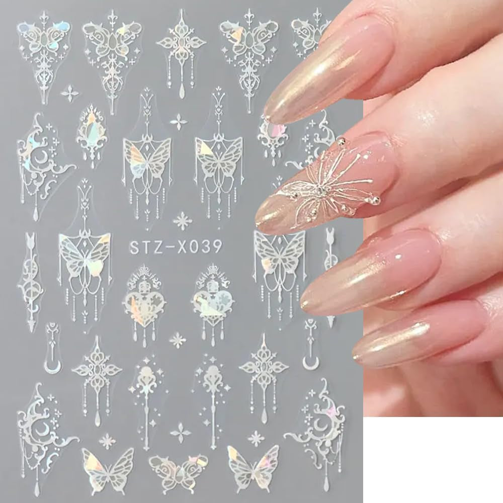 3D Metallic Schwarz Schmetterling Nagelaufkleber – Laser Pink Aurora Nagelaufkleber – Punk Butterfly Nail Art Aufkleber – Silber Nagelaufkleber – Nageldesign Zubehör