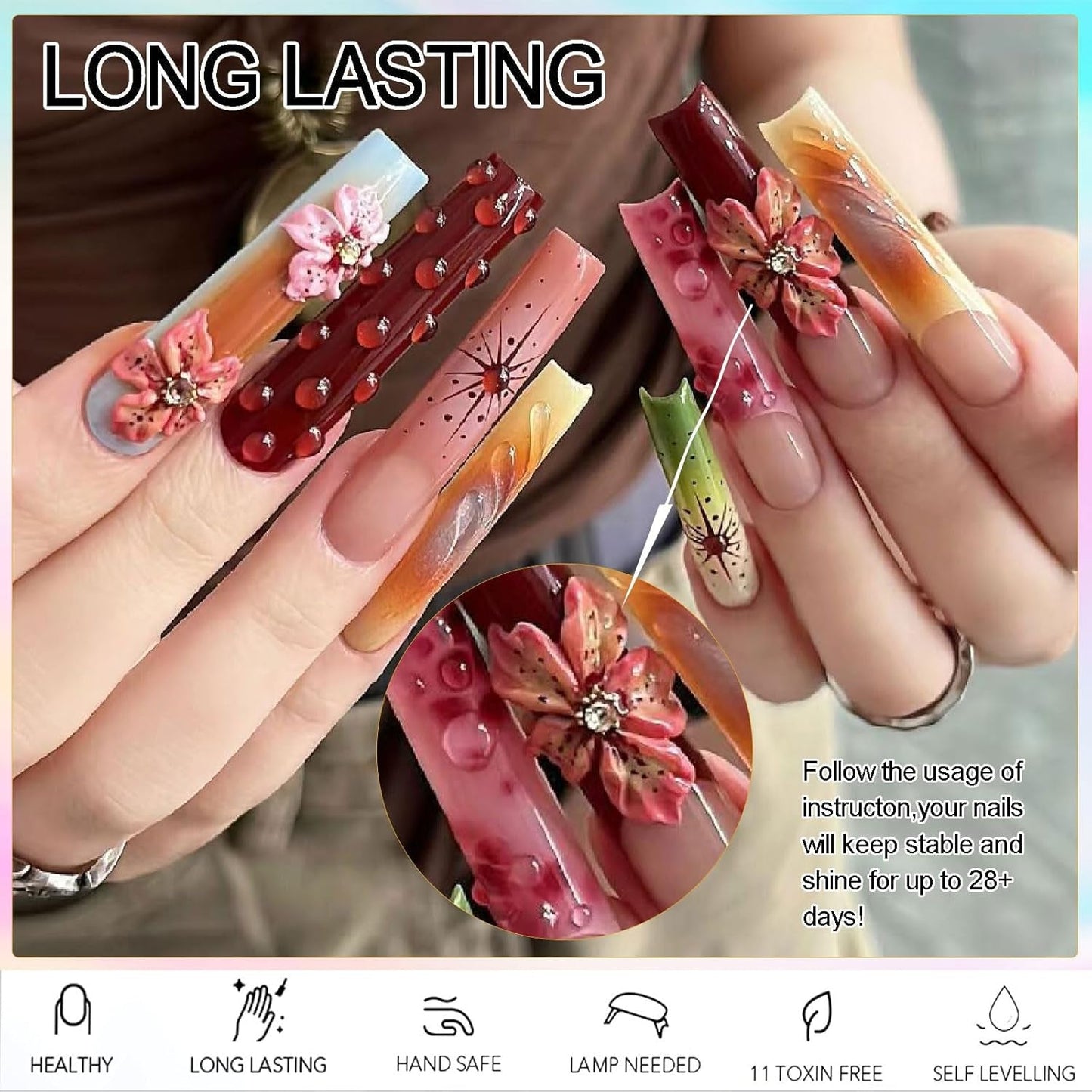 NAILGIL Fester Gel-Nagellack, Fester Gel-Nagelkleber, 3D-Nagelkunst-Skulptur mit Werkzeugset, DIY Home Salon, Transparent 15G