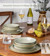 GBhome 6-Personen-Keramikgeschirr-Set, 24-teilig, mit reaktiver Glasur, handgefertigt, mikrowellen- und spülmaschinenfest, Schüssel- und Teller-Set, Desret Sage GDW007GY-24P-EU