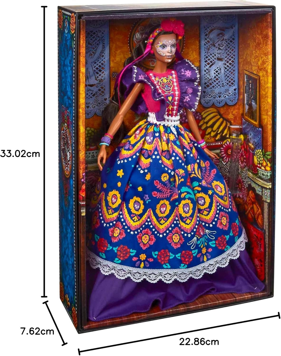 2022 Día De Muertos Barbie-Puppe mit gerüschtem Trachtenkleid, Blumenkranz und Calavera-Gesichtsbemalung, Geschenk für Sammler