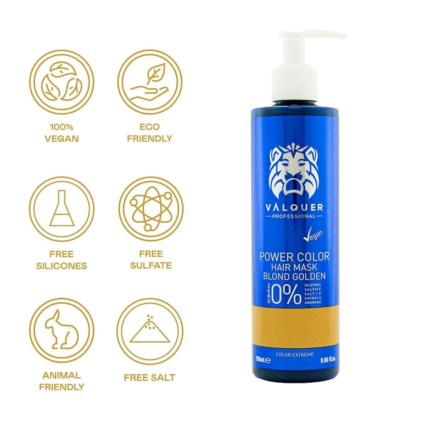 Valquer Professional Mask Power Color gefärbtes Haar. Veganer und sulfatfreier (goldblondes Haar) Haarfarbintensivator – 275 ml Naty Shop Haarmaske