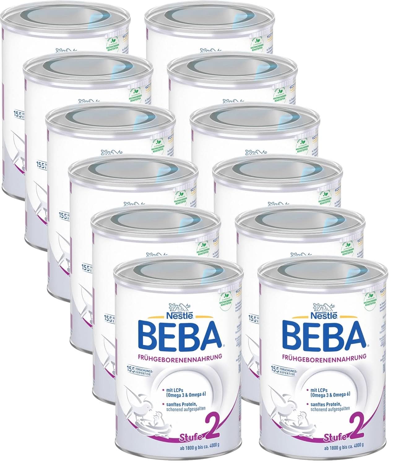 Nahrung für Frühgeborene BEBA Level 2, Spezialnahrung für Frühgeborene und Neugeborene mit geringem Gewicht, trinkfertig, 32er Packung (32 x 90 ml) Naty Shop
