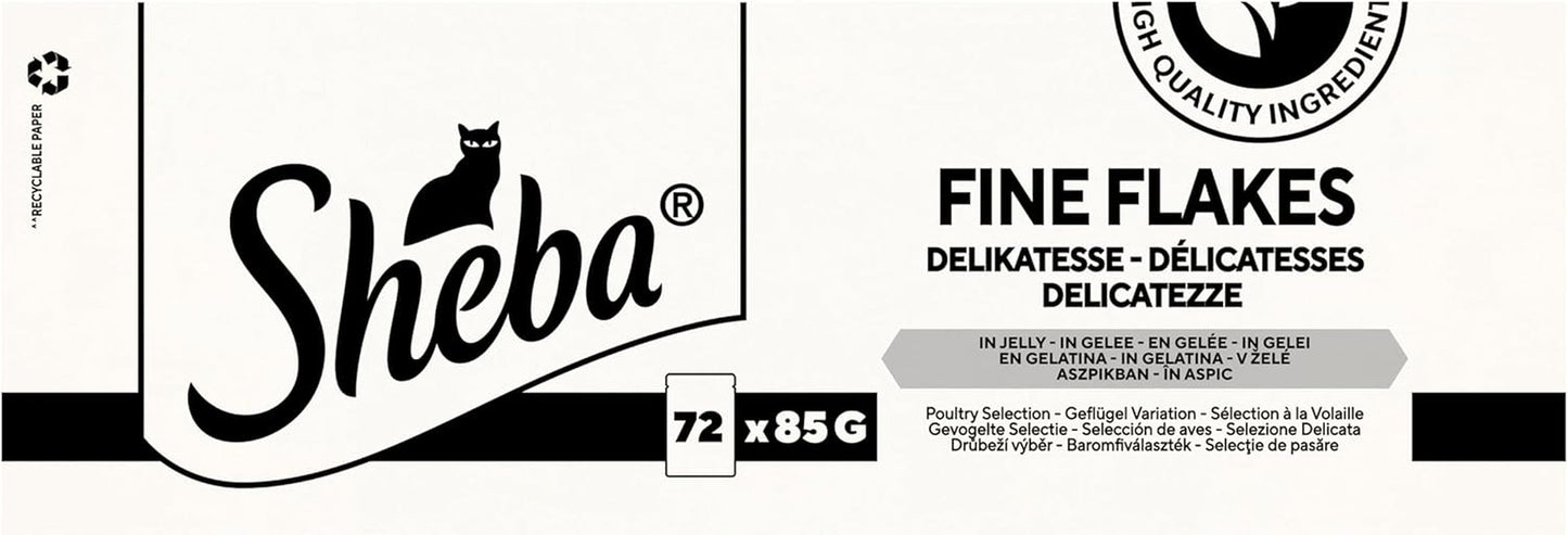 SHEBA Nassfutter für Katzen – 72 Beutel x 85 g – Geflügelsorte in Gelee – Nassfutter für Katzen – 1 große Packung