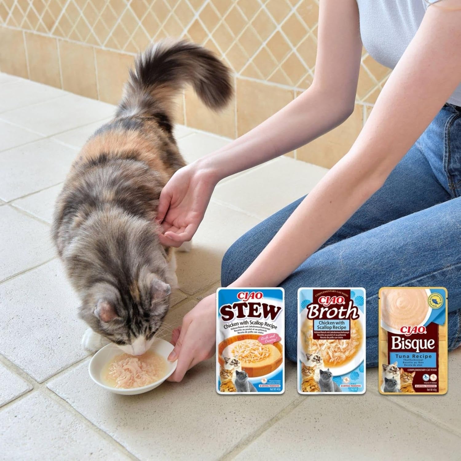 INABA Ciao Broth Nassfutter für Katzen 88 % Feuchtigkeit und Vitamin E, Premium-Suppe für Katzen mit Huhn 40 g (12er Pack), 100 % natürliches Fleisch, getreidefrei, zuckerfrei