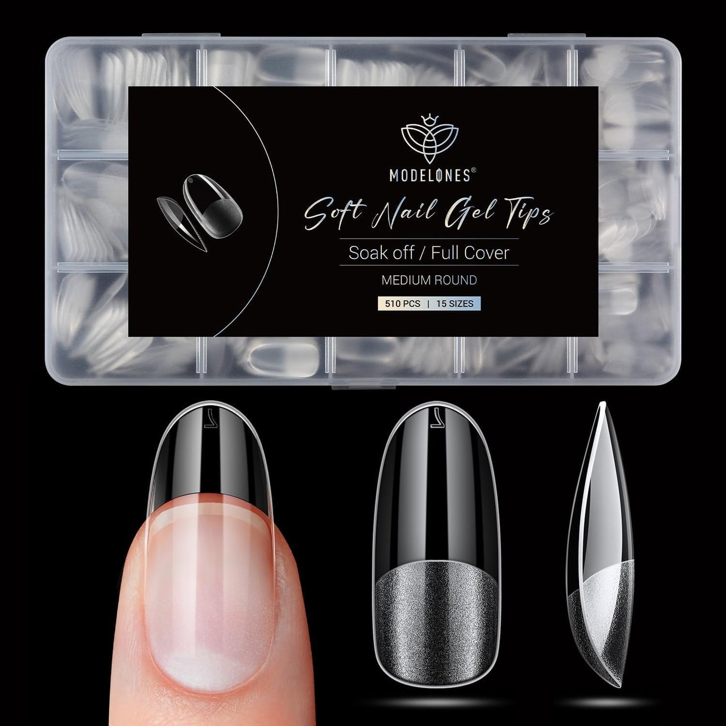 Modelones Nagelspitzen 510 Stück – Full-Cover-Nagelspitzen-Set, Gel-Spitzen-Set, vorpolierte PMMA-Harz-Nagelspitzen, künstliche Nägel zum Aufkleben von Nagelkunst-DIY, kurzes Squoval