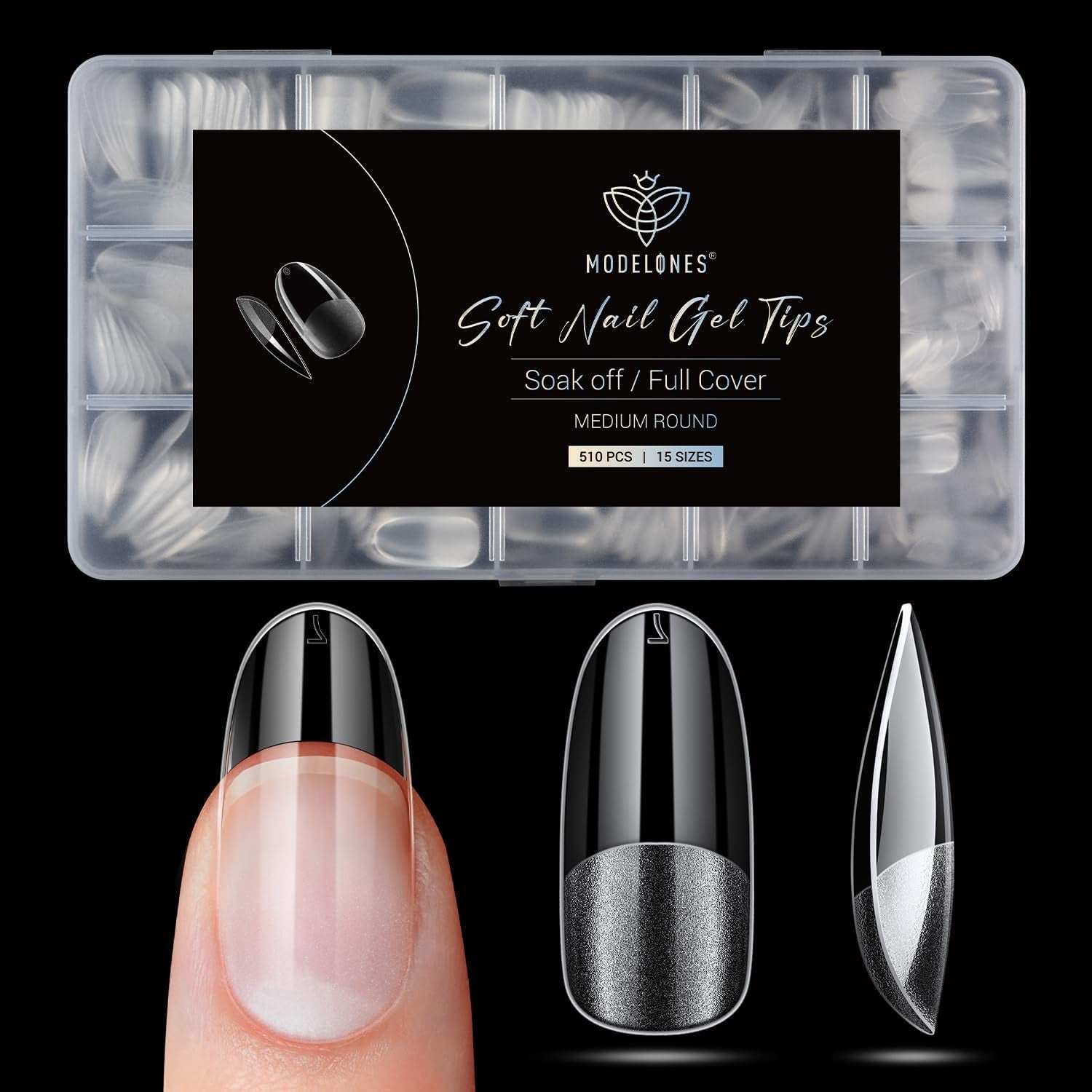 Modelones Nagelspitzen 510 Stück – Full-Cover-Nagelspitzen-Set, Gel-Spitzen-Set, vorpolierte PMMA-Harz-Nagelspitzen, künstliche Nägel zum Aufkleben von Nagelkunst-DIY, kurzes Squoval