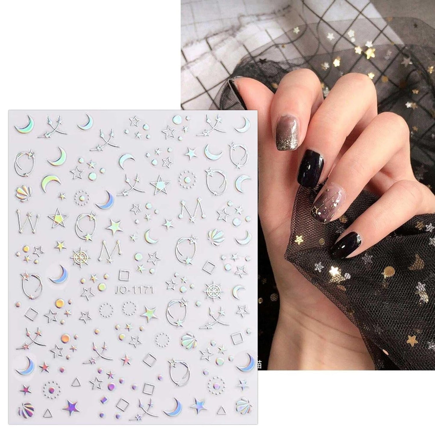 JMEOWIO Nagelsticker Aurora Holografisch 9 Blatt Nagelaufkleber Selbstklebend Herz-Flamme Spielt Schmetterlings-Mond Die Steuern Nail Art Sticker Dekoration Nageldesign Zubehör