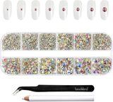 Beadsland 2500 Stück Glas Nailart Strasssteine ​​​​Kristall Flatback Edelsteine ​​​​Runde, ​​Für Handwerk Gemischt 8 Größen SS4 ~ SS30 Mit Picking Pinzette Und Stift (Kristall Weiß)