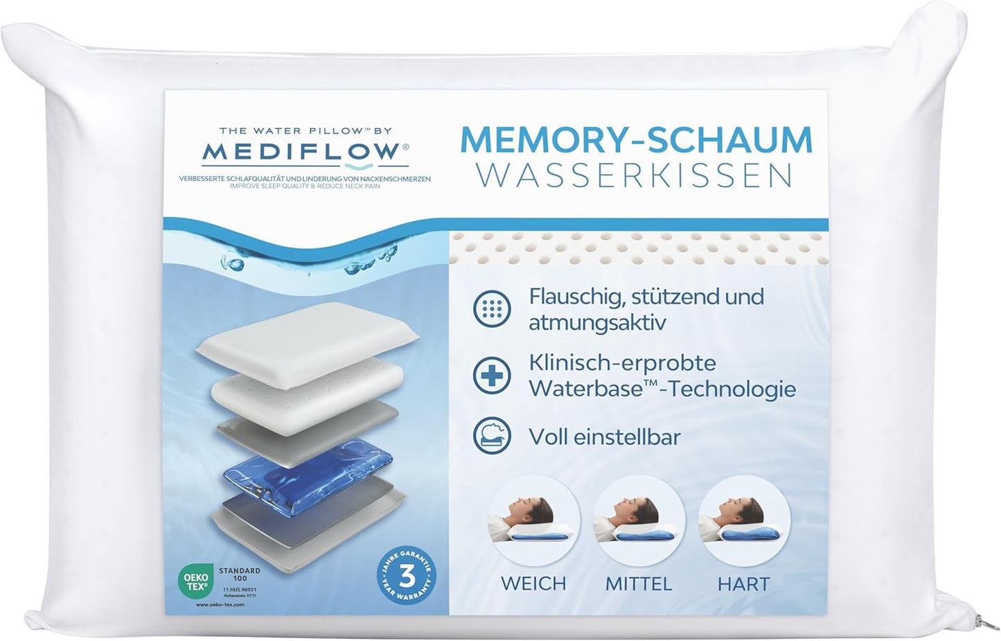 Mediflow The Original 5008 50 x 70 cm Wasserkissen mit Visco-Schaum, weiß, einzeln, 1 Stück (1 Packung) Naty Shop Standardkissen Standardtitel