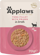 Applaws Premium Natural Nassfutter für Katzen, Thunfischfilets mit pazifischen Garnelen in Suppe, 70-g-Portionsbeutel (12 x 70 g)