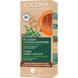 LOGONA Naturkosmetik Kräuter-Pflege-Haarfarbe, Bio-Henna-Pulver, vegane Haarfarbe für intensive Farbe und Glanz, Pflanzen-Haarfarbe in Kupferblond (Blond), 1 x 100 g, Naty Shop Flammenrote Haarfarbe 100 g (1 Packung)