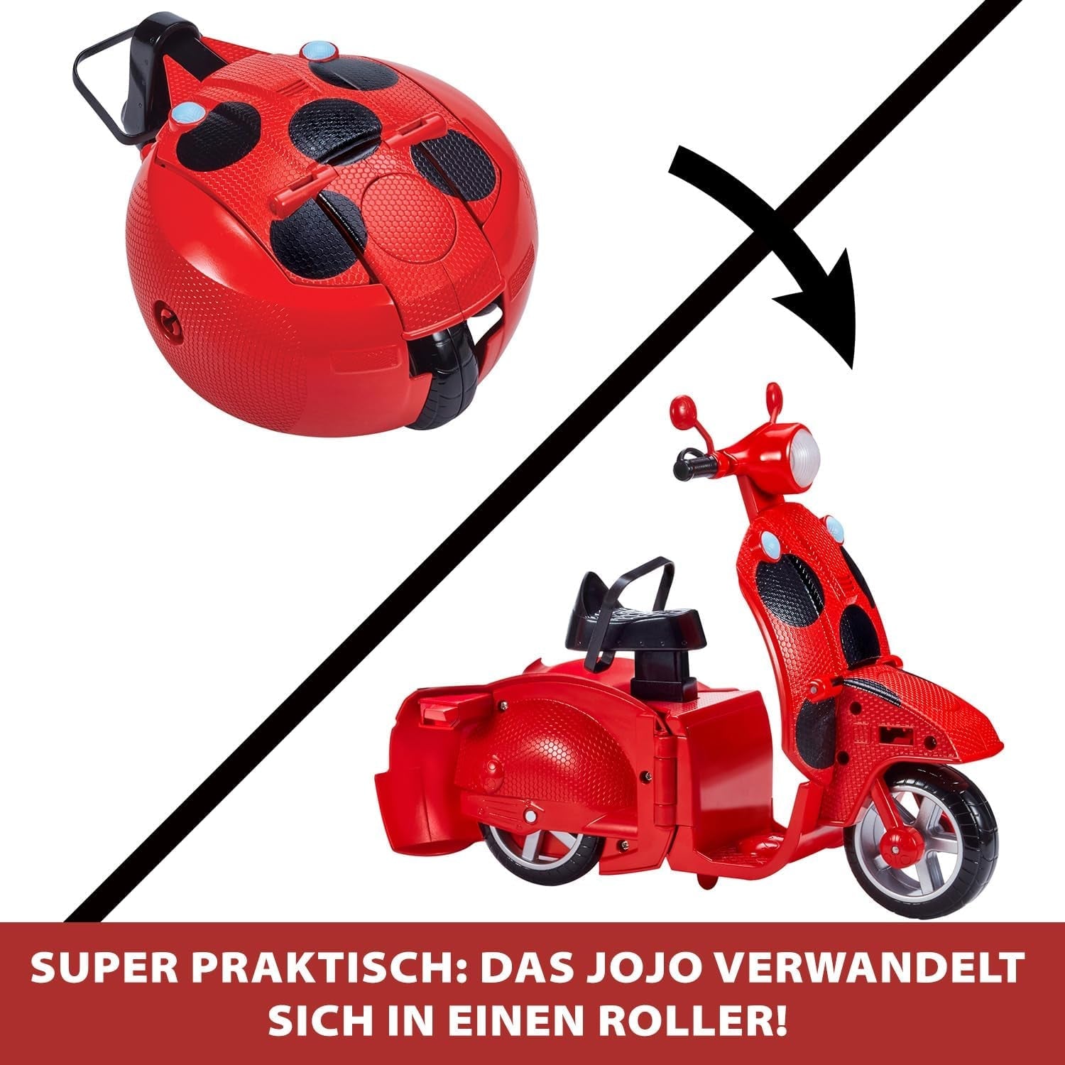 Bandai – Miraculous Ladybug – Miraculous Switch’n Go Scooter + 26 cm große Gelenkpuppe Ladybug Lucky Charm – P50668