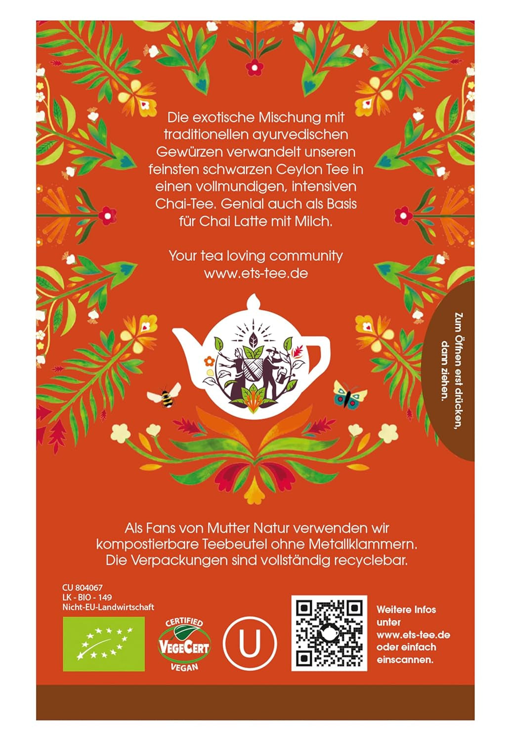 ETS - Chai Schwarzer Tee, Naturland BIO, 20 Teebeutel (2er Pack)