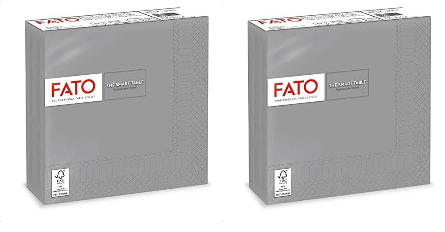 , Einweg-Papierservietten, ideal für zwanglose Mittagessen und Buffets, Packung mit 50 Servietten, Größe 33 x 33, in 4 gefaltet, 2 Schichten, grau, 100 % reines Zellulosepapier, FSC-zertifiziert
