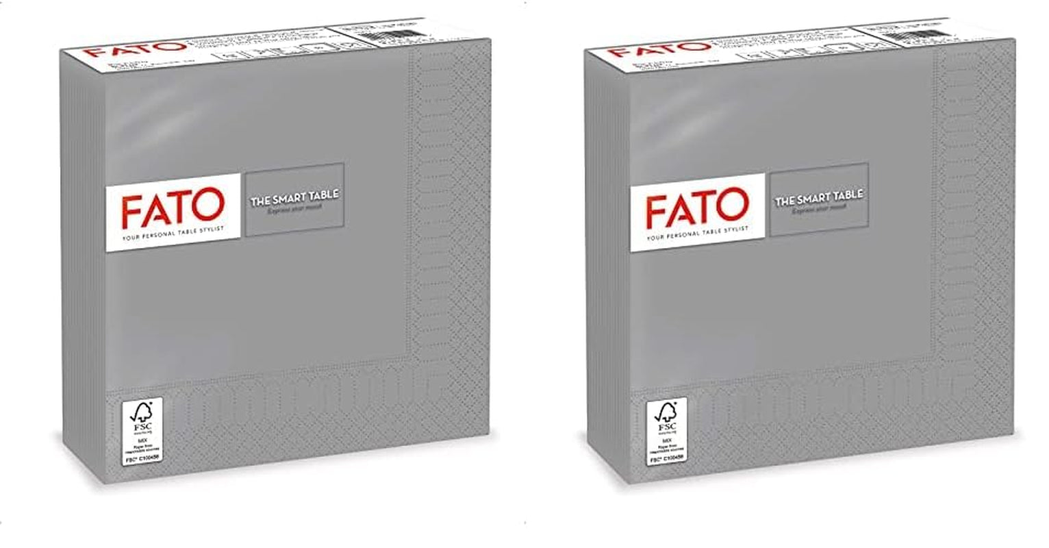 , Einweg-Papierservietten, ideal für zwanglose Mittagessen und Buffets, Packung mit 50 Servietten, Größe 33 x 33, in 4 gefaltet, 2 Schichten, grau, 100 % reines Zellulosepapier, FSC-zertifiziert