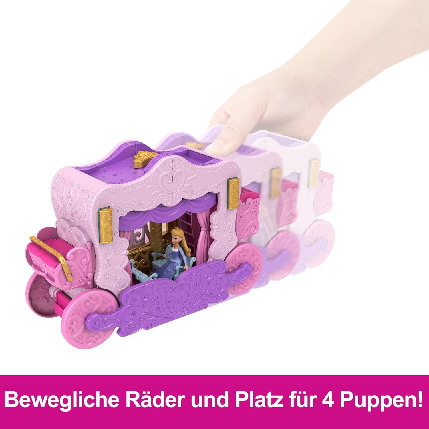 Mattel Disney Princess Verwandlungsspielset Kutsche zum Schloss mit kleiner Aurora-Puppe, 3 Ebenen, 6 Spielbereiche, 4 Figuren, Möbel und Zubehör HWX17 Naty Shop Dolls