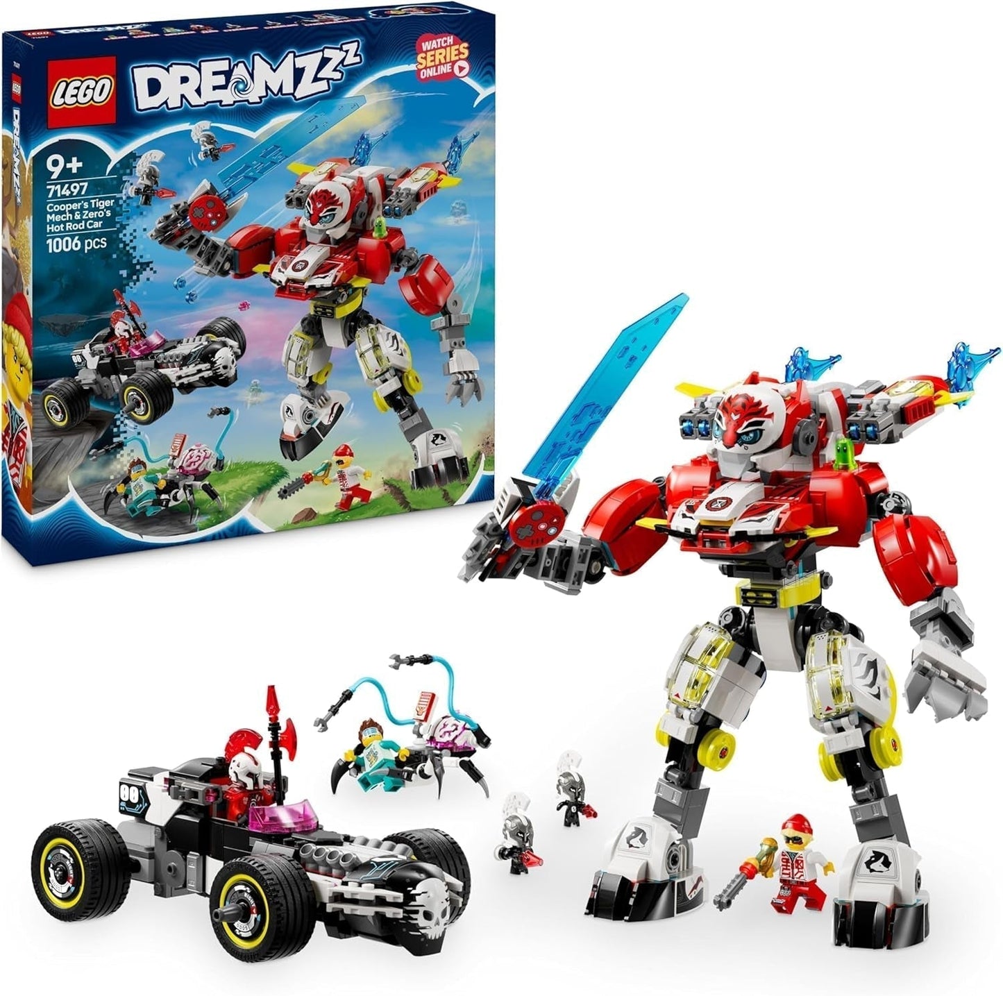 LEGO Dreamzzz Cooper's Tiger Mech und Zero'S Hot Rod Car, Spielzeugauto für Kinder ab 9 Jahren, Jungen und Mädchen, Geschenk, 2-in-1-Mech- und Minifiguren-Spielset 71497, Bausätze. Besuchen Sie den LEGO-Store. Standardtitel