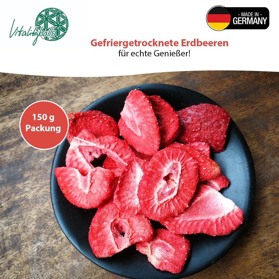 '- 150 g 100 % natürliche und reine gefriergetrocknete Erdbeeren - Geschnittene getrocknete Erdbeeren - Gefriergetrocknete Trockenfrüchte ohne Zuckerzusatz - Ungesüßte Erdbeerchips Dehydrierte Produkte Naty Shop