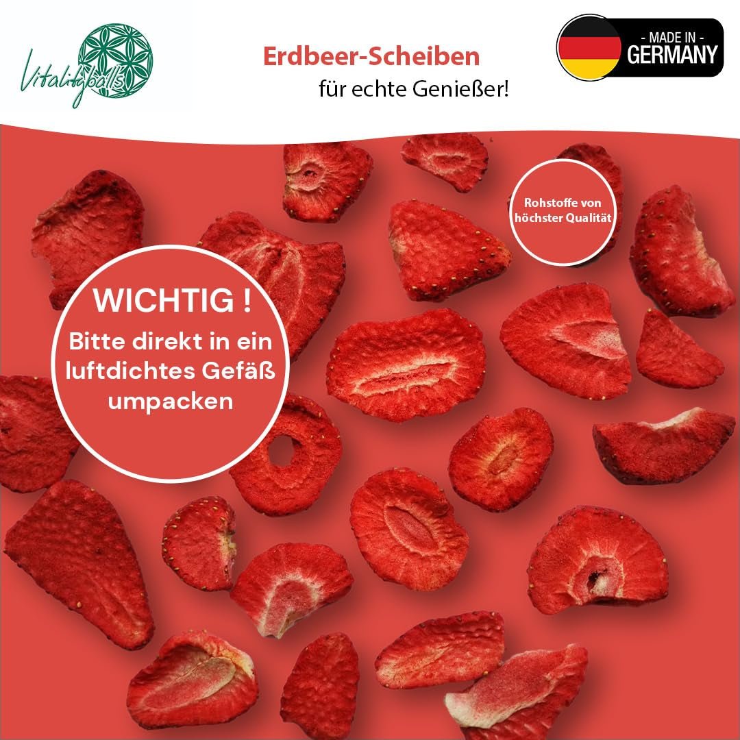 '- 150 g 100 % natürliche und reine gefriergetrocknete Erdbeeren - Geschnittene getrocknete Erdbeeren - Gefriergetrocknete Trockenfrüchte ohne Zuckerzusatz - Ungesüßte Erdbeerchips Dehydrierte Produkte Naty Shop