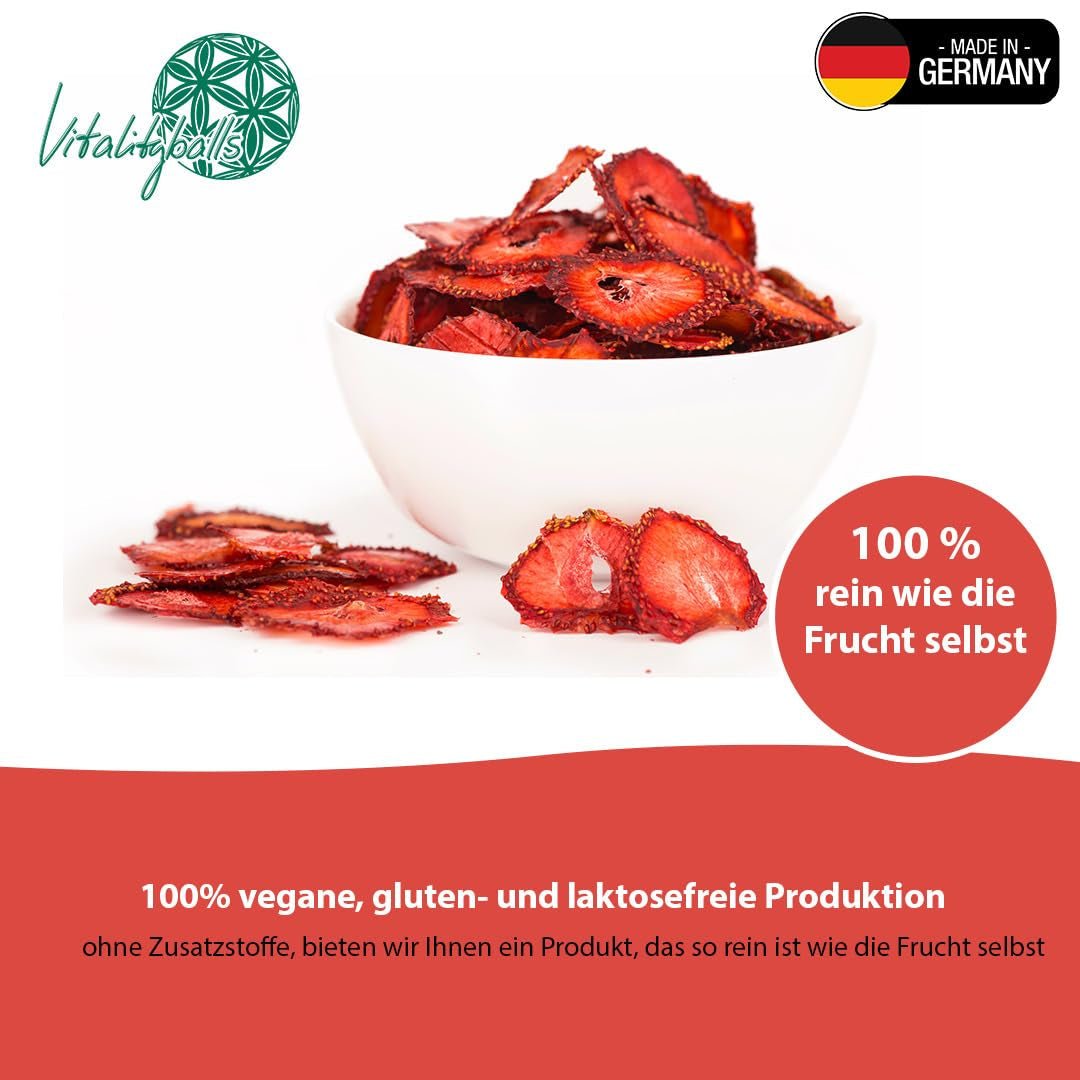 '- 150 g 100 % natürliche und reine gefriergetrocknete Erdbeeren - Geschnittene getrocknete Erdbeeren - Gefriergetrocknete Trockenfrüchte ohne Zuckerzusatz - Ungesüßte Erdbeerchips Dehydrierte Produkte Naty Shop