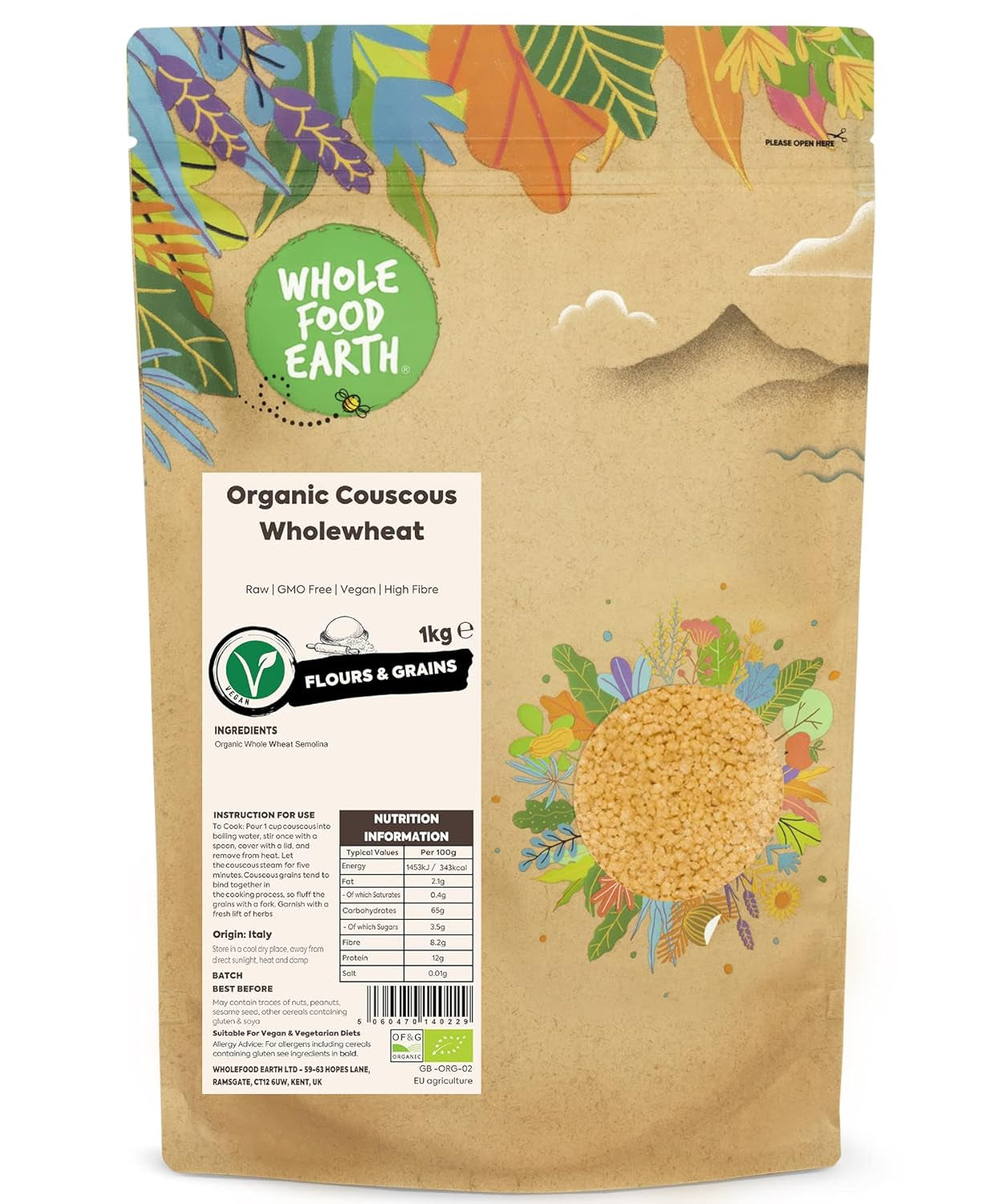 Bio-Couscous von Wholefood Earth – 1 kg | Roh | GVO-frei | Vegan | Reich an Ballaststoffen | Bio-zertifiziert
