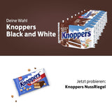 Weiße und schwarze Knoppers – 8 x 25 g – Waffelscheiben gefüllt mit dunklen Kakaowaffeln, schwarzen Keksstücken, Milch und Nougatcreme