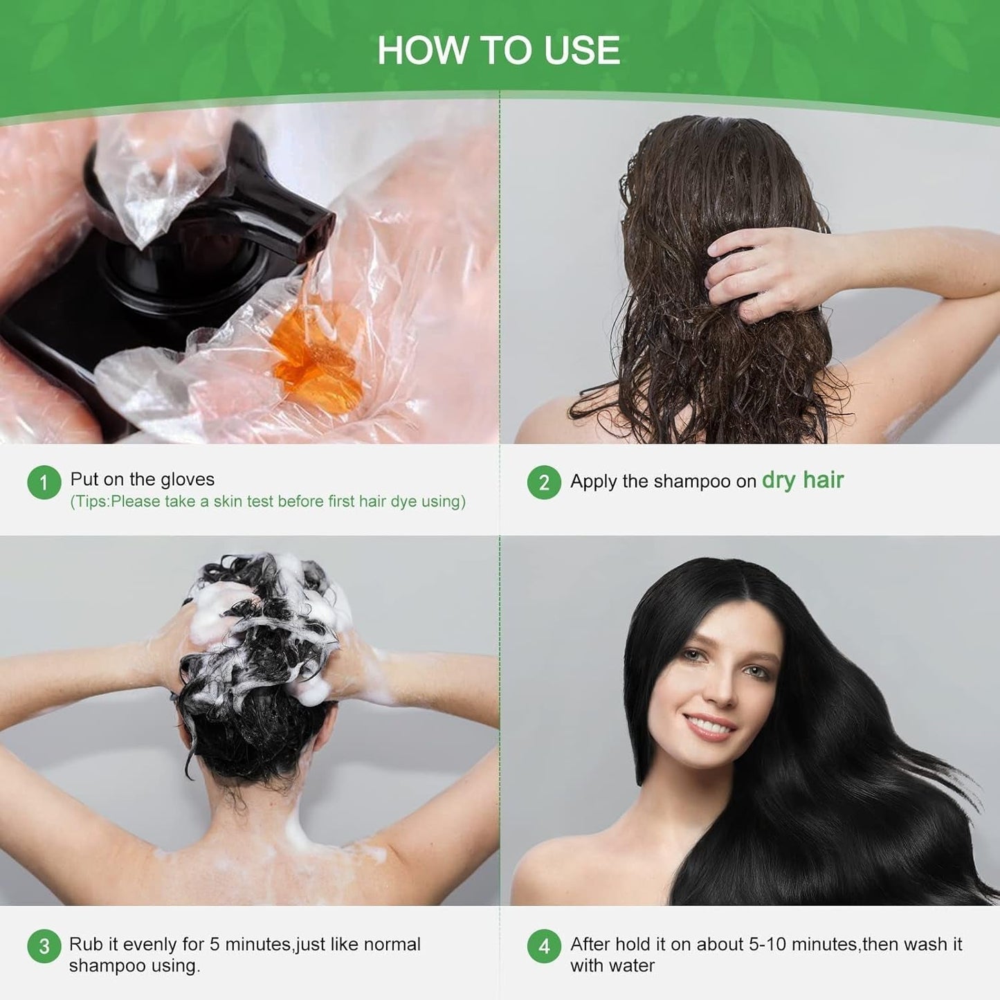 Sofortiges Shampoo für schwarzes Haar, natürliches Haarfärbe-Shampoo, 100 % graue Abdeckung – einfache und schnelle, semi-permanente Farbe für schwarzes Haar, Haarfärbe-Shampoo für Männer und Frauen. Haarfärbe-Naty-Shop