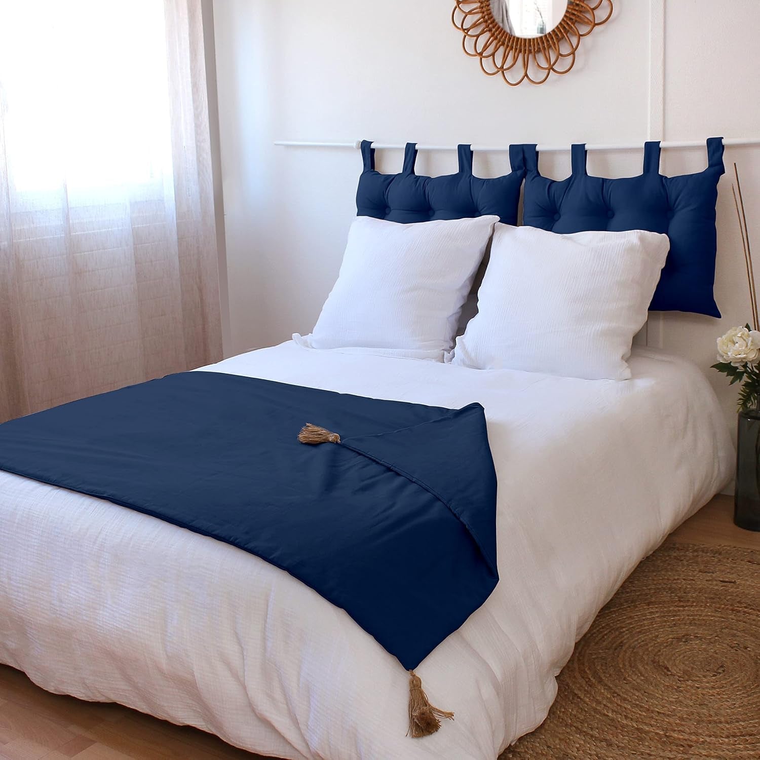 Enjoy Home – Panama-Kollektion – Steppdecke mit 4 Jutequasten – 100 % Baumwolle – Öko-Tex-Zertifikat – 90 x 190 cm – Farbe: Marineblau Steppdecken und Steppdecken Naty Shop Standardtitel