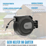 Automatischer Schlauchaufroller Güde 20-2-2 1/2 (zur Wandmontage, 180° drehbar, 20 m Schlauch, Wasserbrause, Wandhalterung, Einzugsautomatik, Einzugssperre, Transportgriff, 2 Schnellkupplungen)