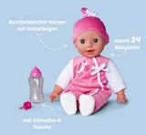 Simba 105140489 – Laura Baby Talk Doll, 38 cm große Puppe mit weichem Körper und Schlafaugen im süßen Overall, 24 Babygeräusche, Spielpuppe, Babypuppe, ab 2 Jahren