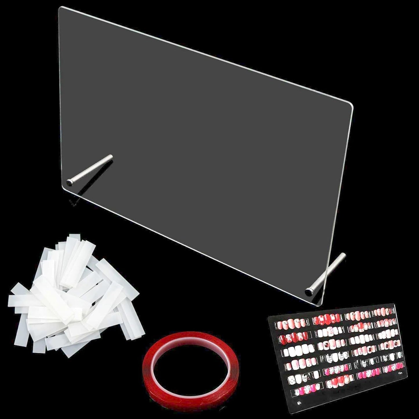 Acrylglas-Nagel-Display-Panel mit Display-Streifen und Nano-Kleber, Nagelspitzen-Display, transparente Nail-Art-Farbkarte, Nail-Art-Display, Nagelübungs-Display (transparent)