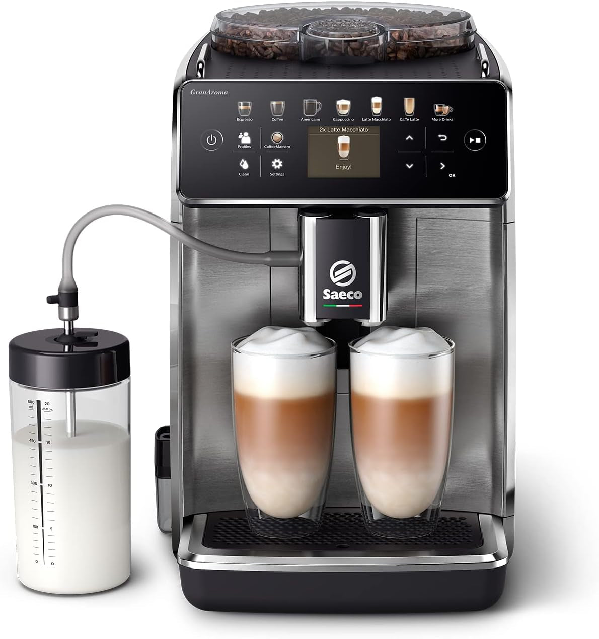 Saeco GranAroma Automatischer Espressokocher – 14 Kaffeespezialitäten, intuitives Farbdisplay, 4 Benutzerprofile, Keramikmahlwerk, 1500 Watt (SM6580/10)