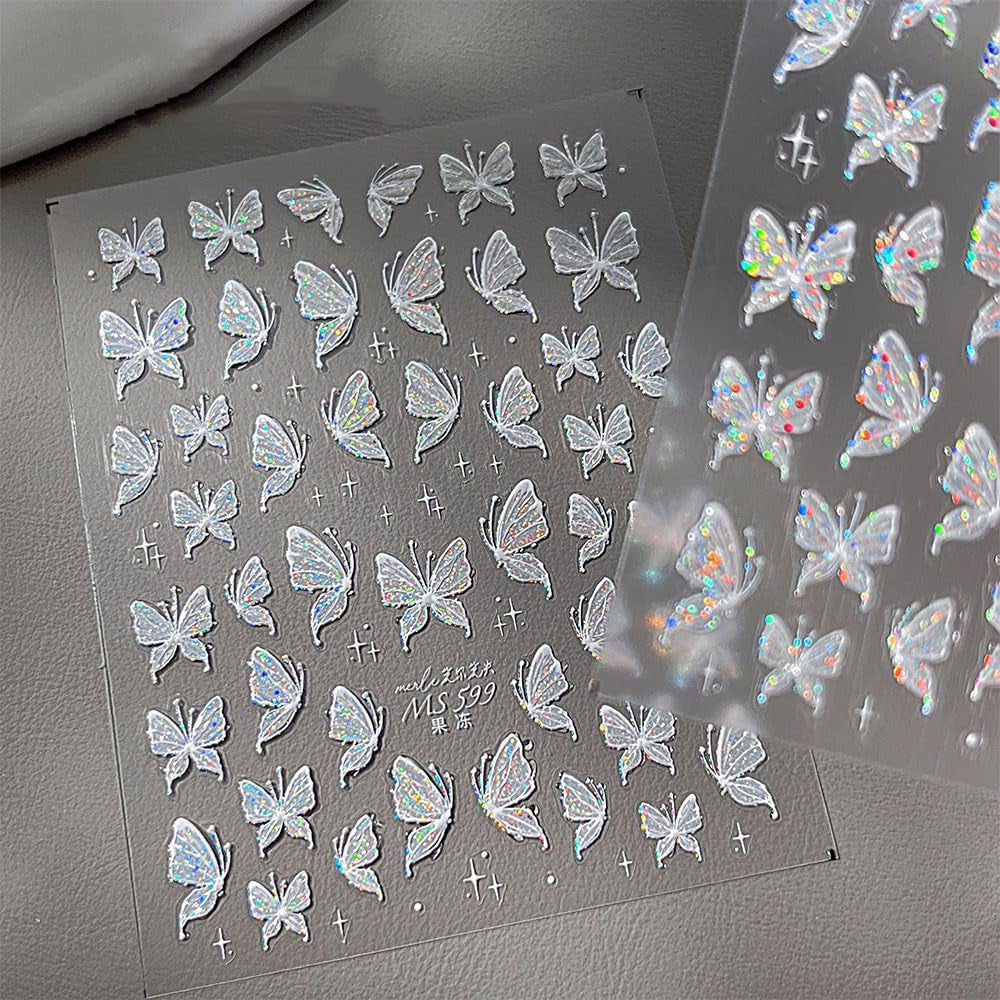 Aurora Muschel Schmetterling Nagelsticker Weiß Schmetterlinge Nail Sticker Gelee Relief Butterfly Nagelaufkleber Y2K Butterflies Nagel Sticker Nägel Nageldesign Nagel Zubehör Nail Art Sticker Nailart