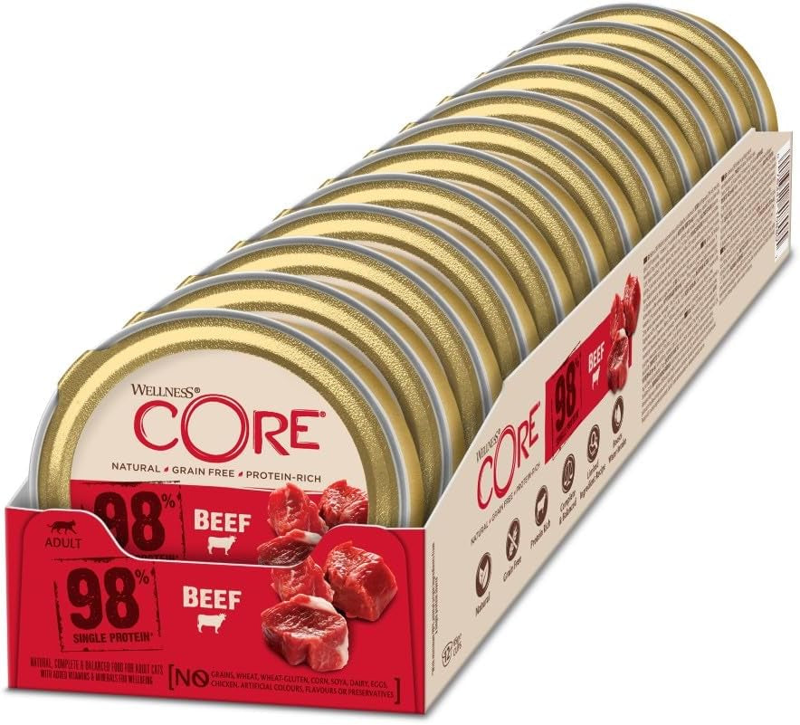 Wellness CORE 98% 12 x 85g, Rind – Nassfutter für Katzen, dicke Pastete, getreidefrei, natürlich, hypoallergen, proteinreich, reich an Fleisch