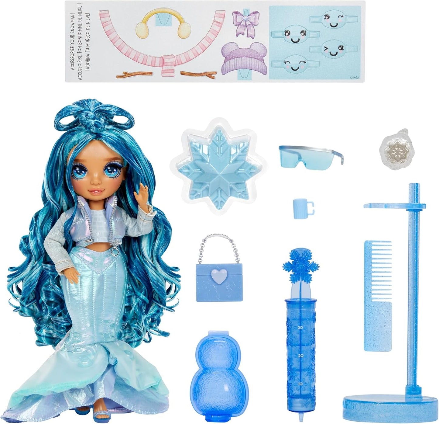 Rainbow High Winter Wonderland – Skyler (blau) – 28 cm große versteckte magische wasserspeichernde Schnee-Modepuppe mit Schneemann-Set, geeignet für Kinder im Alter von 4–12 Jahren und Sammler, Naty Shop Dolls
