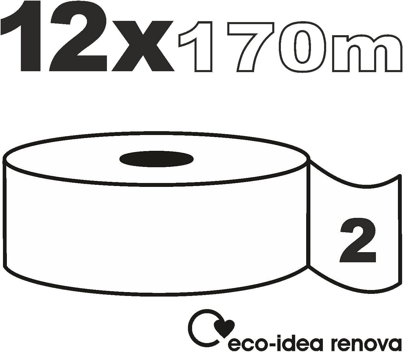 Toilettenpapier Renova Jumbo BLK, 12 Rollen à 170 M, weißes Papier, 2 Lagen