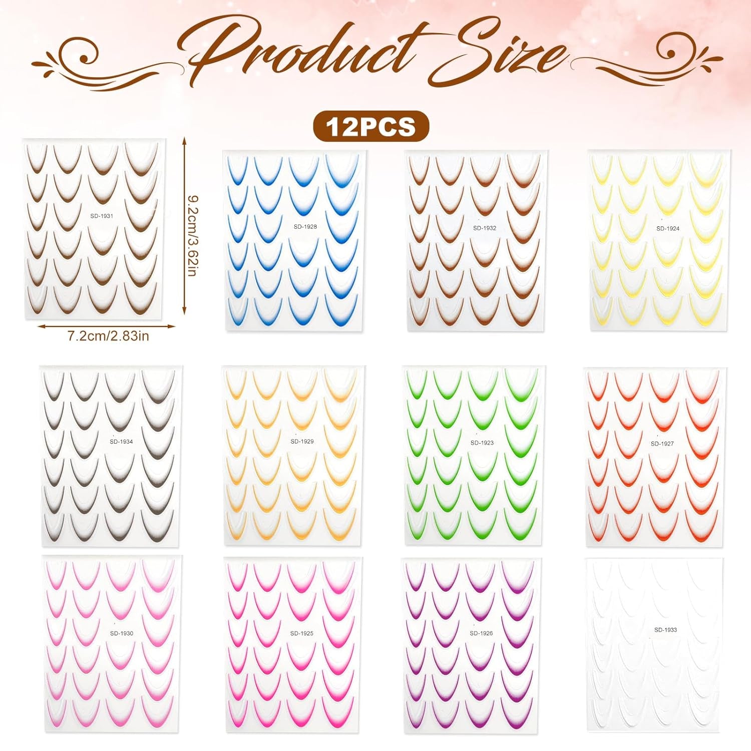 12 Stück French Tip Nagelsticker Selbstklebend Bunte French Nails Schablone Nagelaufkleber Nail Art Sticker Nageldesign DIY Nägel Zubehör(12 Farben)