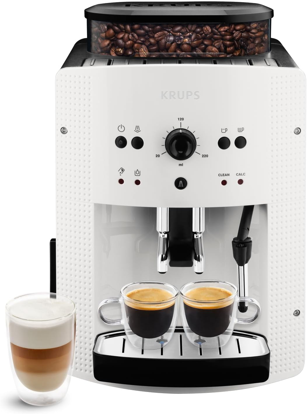 KRUPS Arabica Picto automatische Espressomaschine, kompaktes Design, einfache Bedienung, intuitiv einstellbarer Drehregler, Milchaufschäumer, 2-Tassen-Funktion, Espressomaschine, schwarz, EA810870
